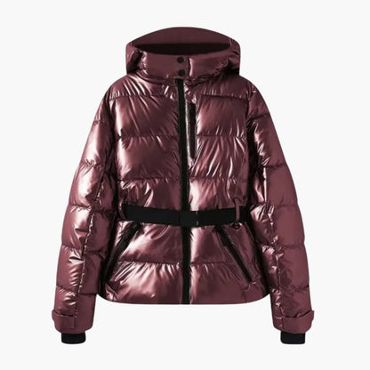 Modische Damen Skijacke mit Gürtel und Kapuze 3