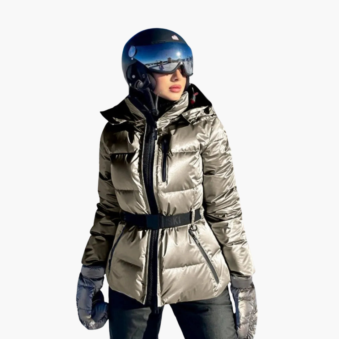 Modische Damen Skijacke mit Gürtel und Kapuze 5