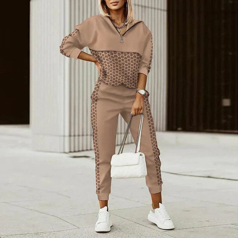 Damen Trainingsanzug Set Lässig Zip Oberteil Hose - BerlinGlamour