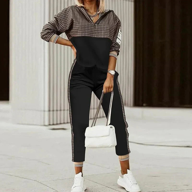 Damen Trainingsanzug Set Lässig Zip Oberteil Hose