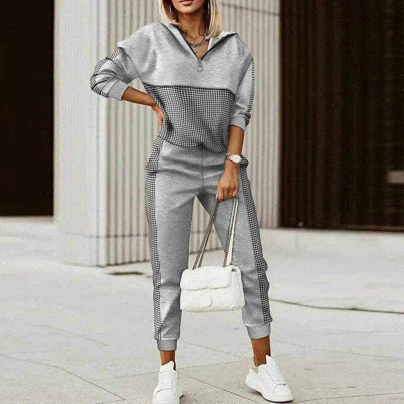 Damen Trainingsanzug Set Lässig Zip Oberteil Hose