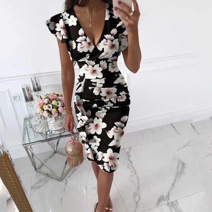 Kleid mit Rüschen V-Ausschnitt Elegant Damen