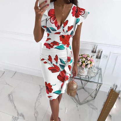 Kleid mit Rüschen V-Ausschnitt Elegant Damen