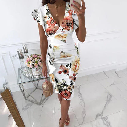 Kleid mit Rüschen V-Ausschnitt Elegant Damen
