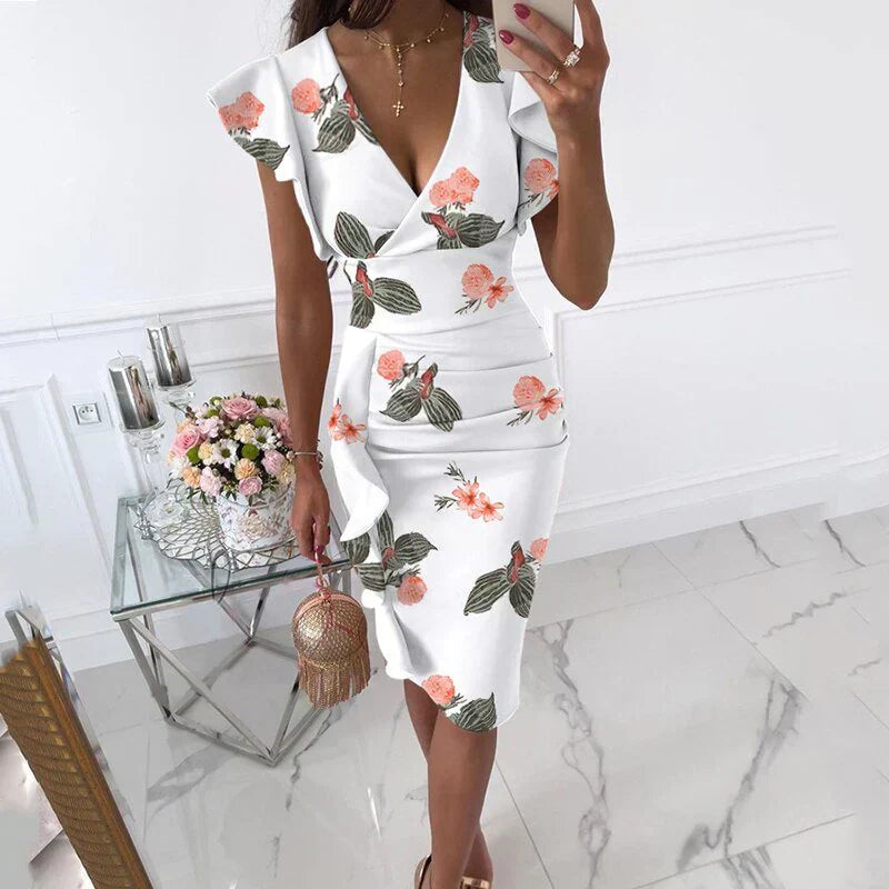 Kleid mit Rüschen V-Ausschnitt Elegant Damen