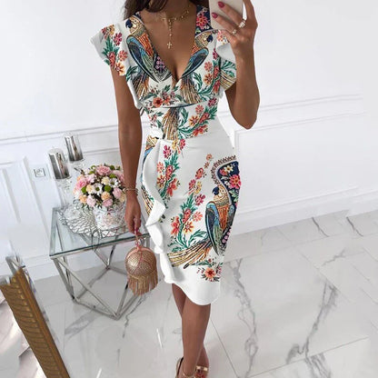 Kleid mit Rüschen V-Ausschnitt Elegant Damen