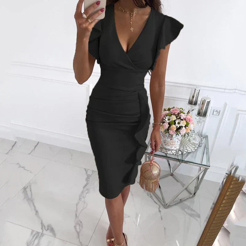 Kleid mit Rüschen V-Ausschnitt Elegant Damen