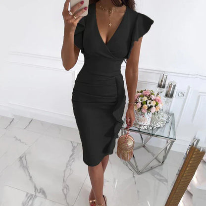 Kleid mit Rüschen V-Ausschnitt Elegant Damen