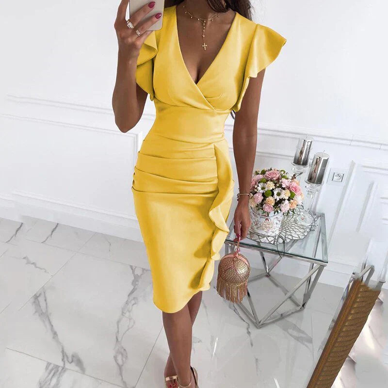 Kleid mit Rüschen V-Ausschnitt Elegant Damen
