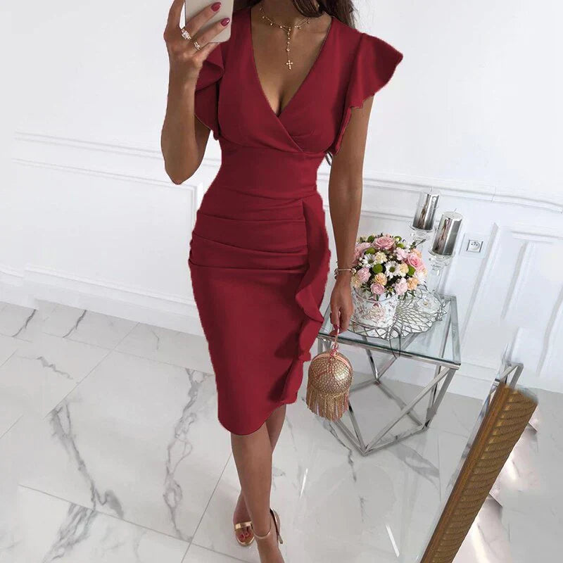 Kleid mit Rüschen V-Ausschnitt Elegant Damen