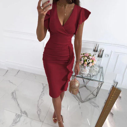 Kleid mit Rüschen V-Ausschnitt Elegant Damen