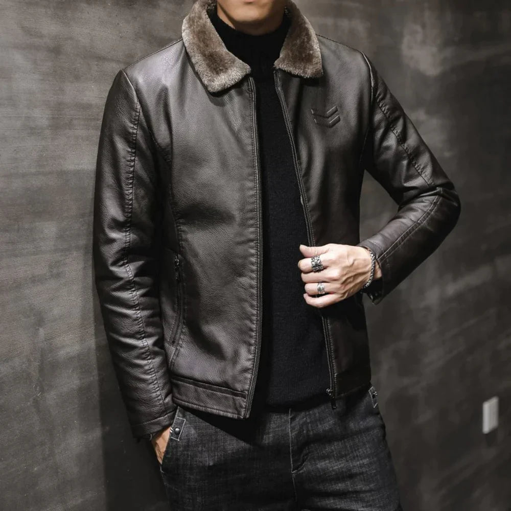 Nathaniel Lederjacke mit Fleece-Kragen