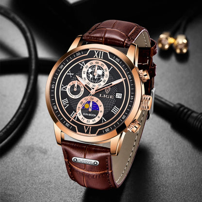 Leder Herrenuhr Chronograph Automatik Edelstahl