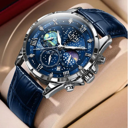 Herren Armbanduhr Mondphasen Edelstahl Elegant