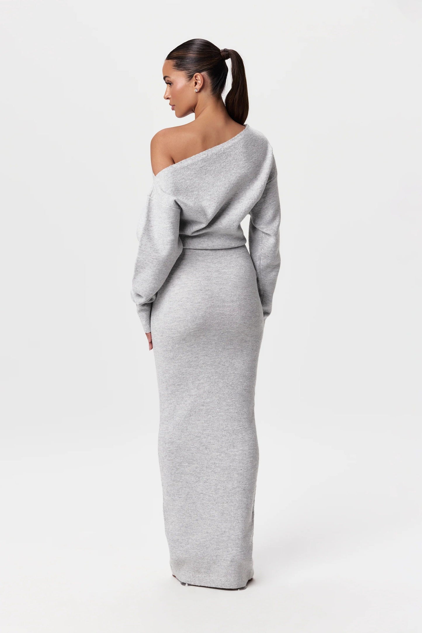 Off-Shoulder Maxikleid Strickkleid Damen Figurbetonter Stil
