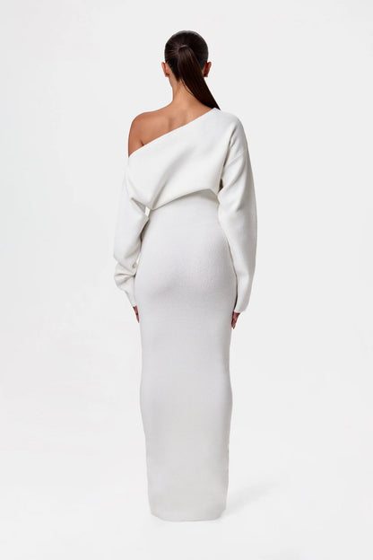 Off-Shoulder Maxikleid Strickkleid Damen Figurbetonter Stil