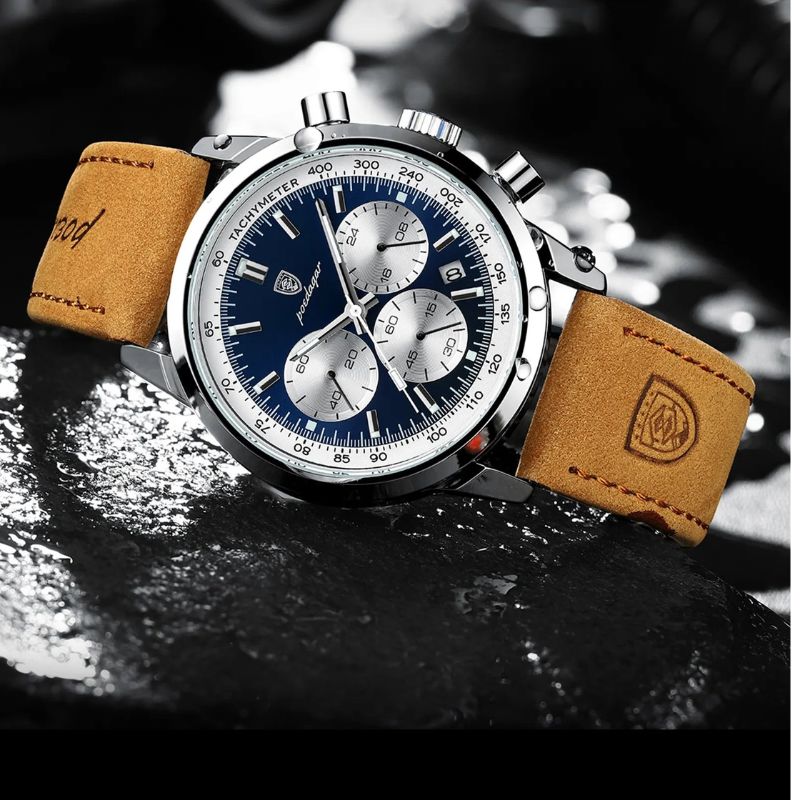Herren Armbanduhr Chronograph Leder Automatik