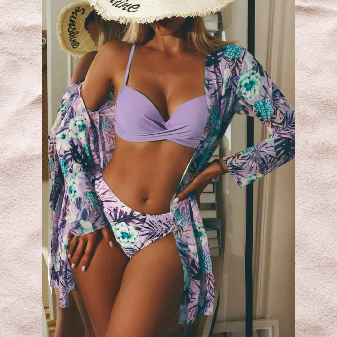 Bikini-Set Blumenmuster Damen Badeanzug Sommer