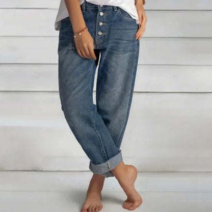 Damen Jeans Frühling Bequem Knopfleiste Relaxed Fit - BerlinGlamour