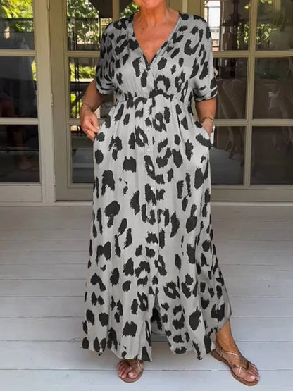 Damenkleid Set Leopardenmuster V-Ausschnitt Elegant