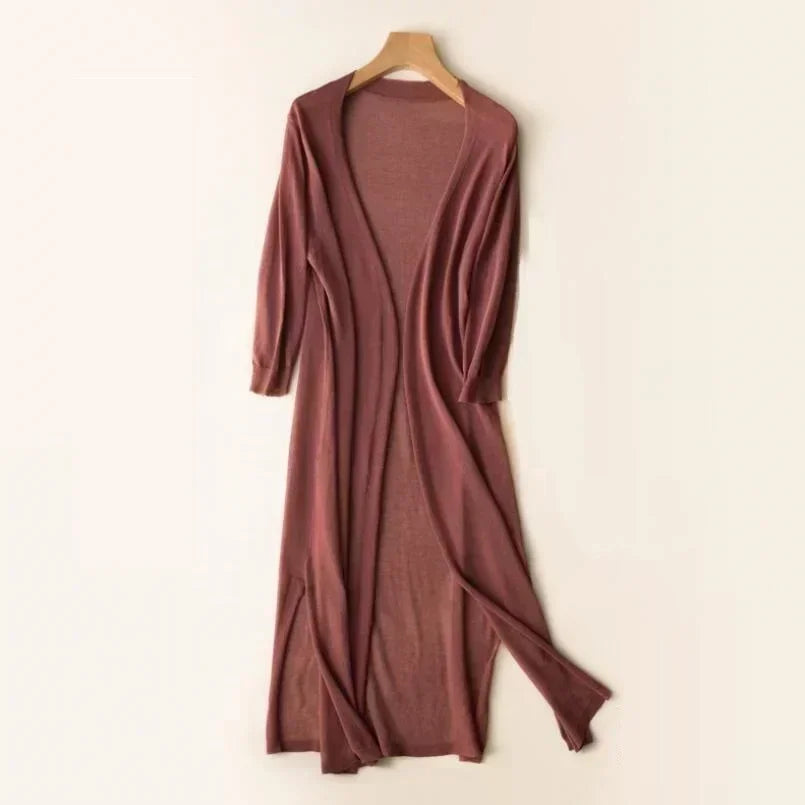 Damen Strickjacke Lang Leicht Drapiert Elegant - BerlinGlamour
