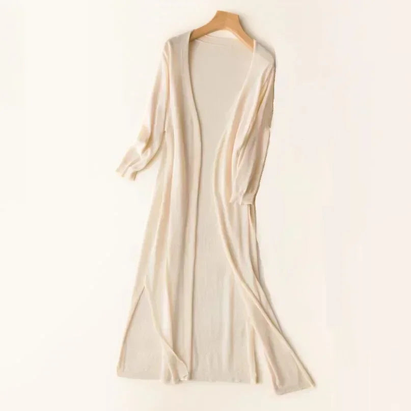 Damen Strickjacke Lang Leicht Drapiert Elegant