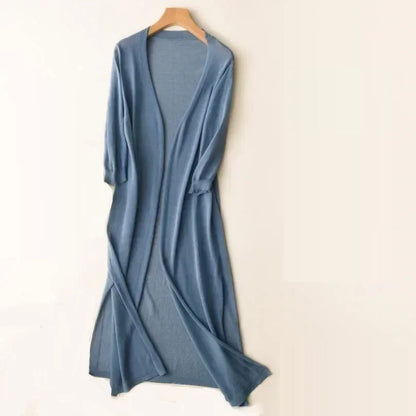 Damen Strickjacke Lang Leicht Drapiert Elegant