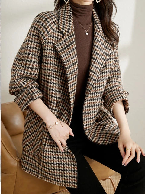Damen Blazer Jackett Kariert Frühjackschutz Modern - BerlinGlamour