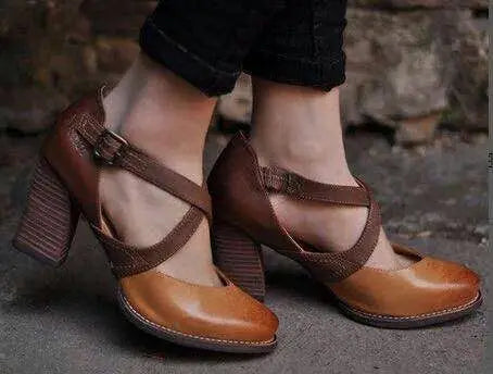 Leder High Heels Hellbraun Damen Schuhe Sommer - BerlinGlamour