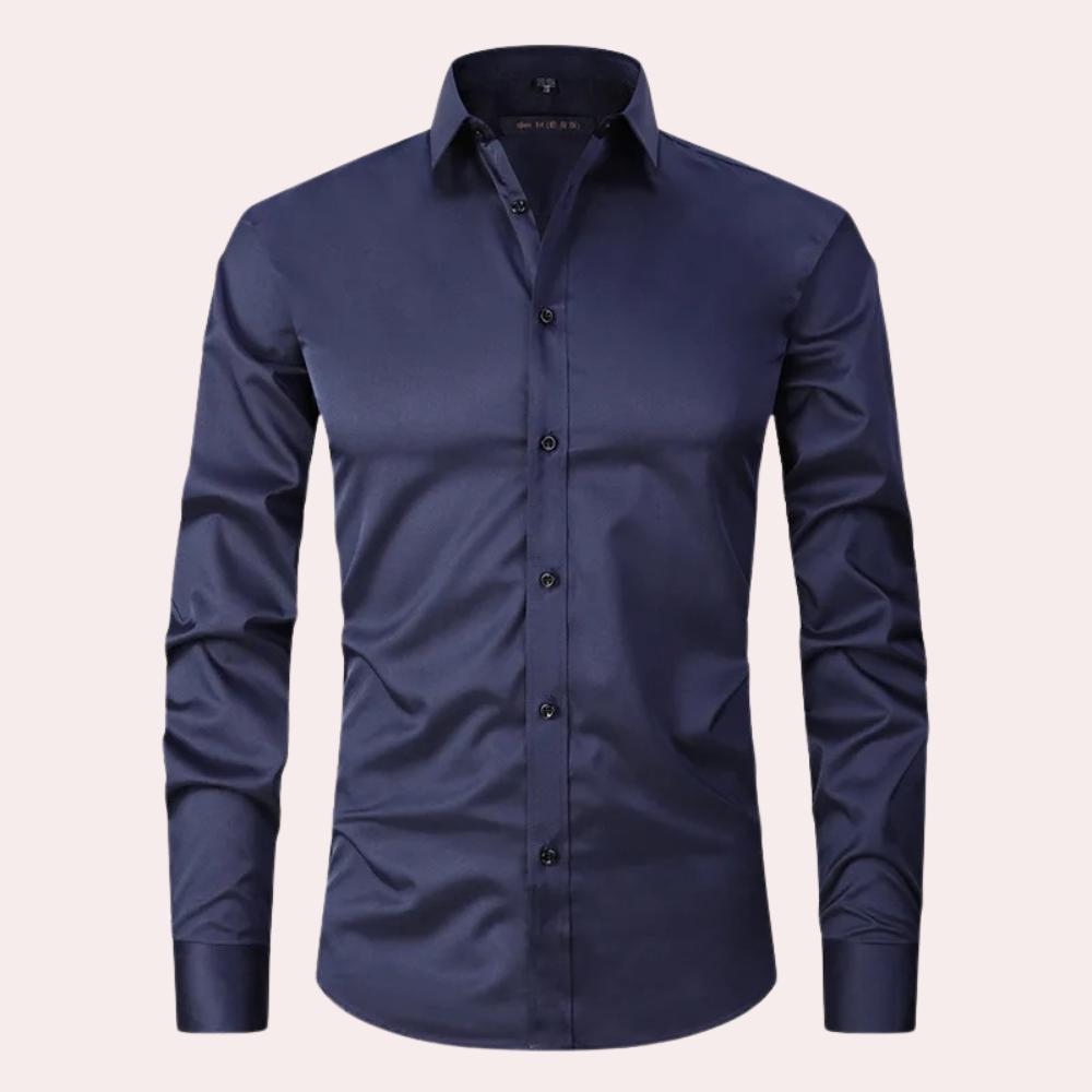 Nicht-Eisen-Hemd - Stretch - Langarm - Hemd - Herren-Knopfleistenhemd-Marineblau-S-Chaps Herrenmode