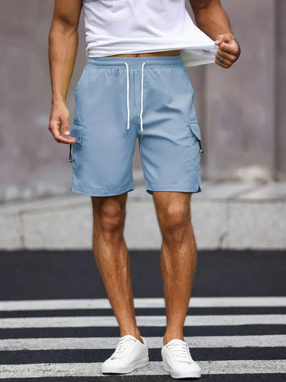 Noam Cargo-Kurzhose | Herren Casual Shorts mit Kordelzug-Blau-S-Chaps Herrenmode