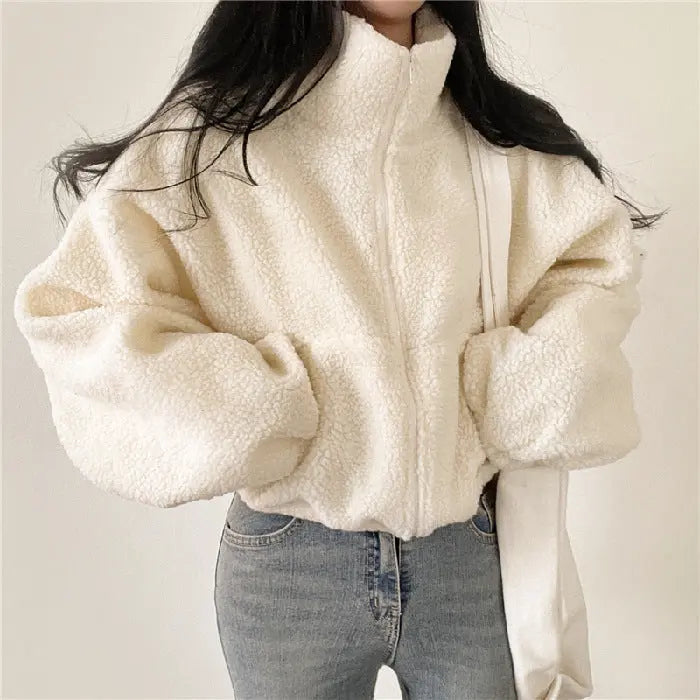 Weiche Teddyjacke Frauen Stehkragen Kuscheljacke Winter - BerlinGlamour