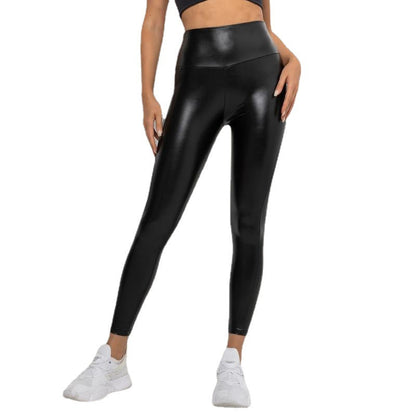 Leder-Yogahose Damen Hochbund Elastisch Schwarz - BerlinGlamour