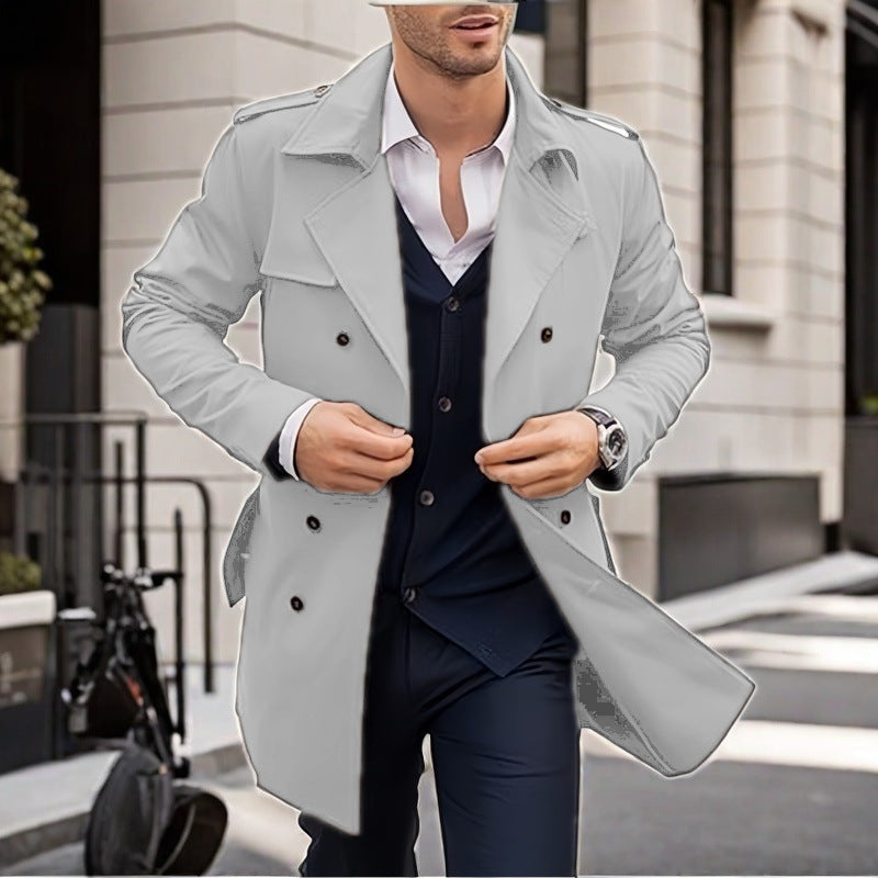Herren Trenchcoat Doppelt-Knopf Wasserfest Mit Taschen