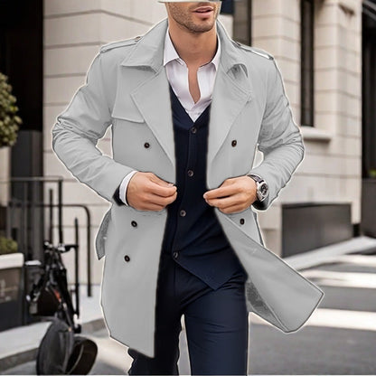 Herren Trenchcoat Doppelt-Knopf Wasserfest Mit Taschen
