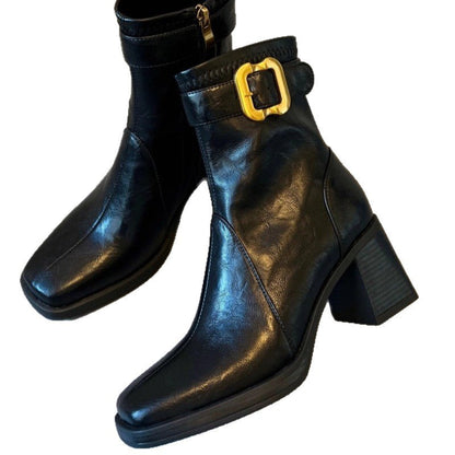 Damen Stiefeletten Hoch Hacken Schnalle Modisch Elegante