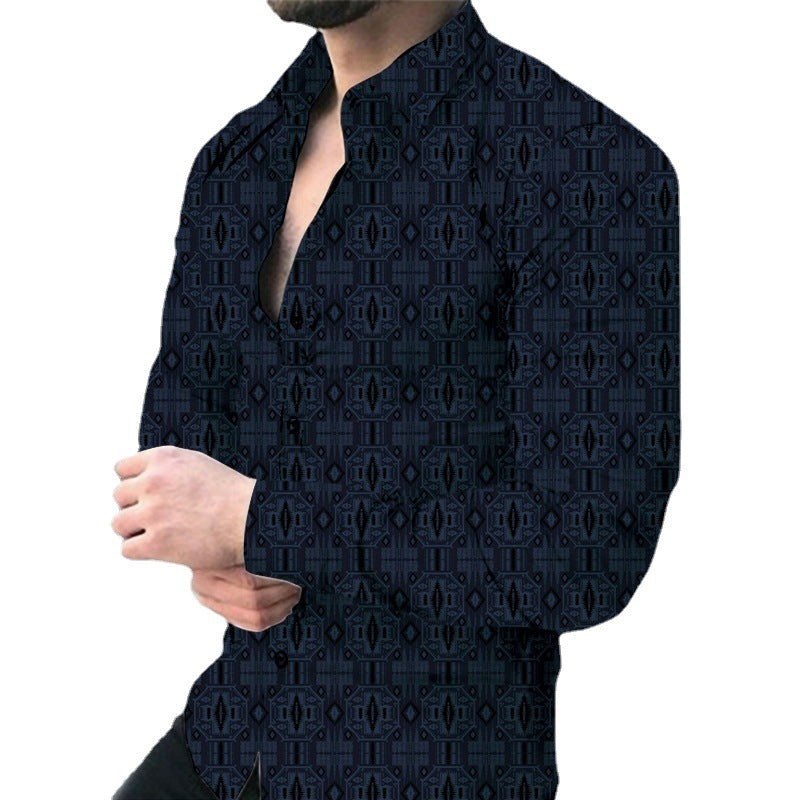 Herren Hemd Langarm Blattmuster Modern Trendy