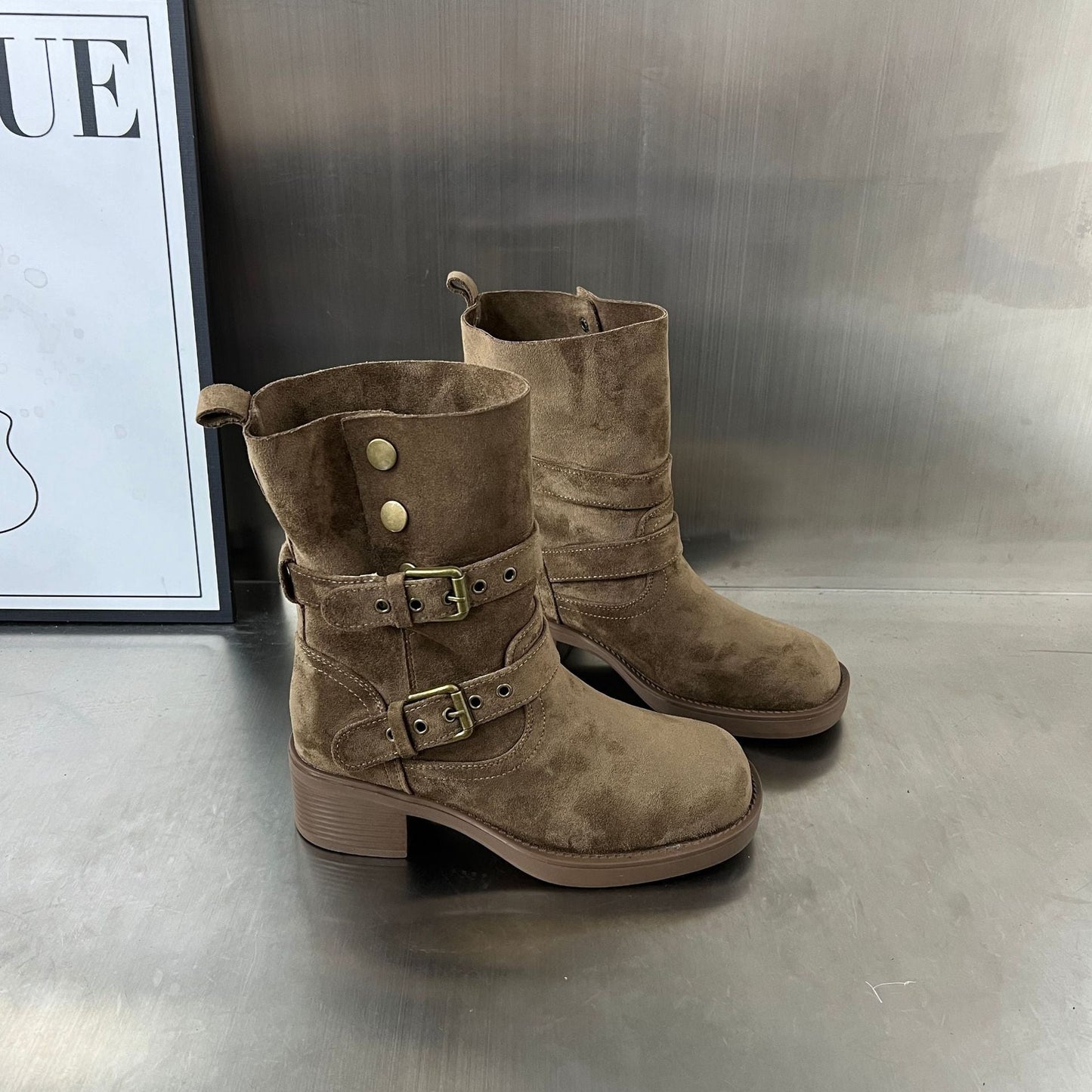 Damen Stiefeletten Elegant Schnalle Bequem Absatz