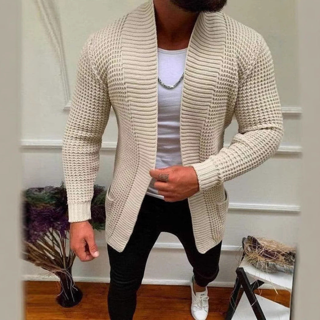Herren Strickjacke Struktur Optik Tiefkragen Modern - BerlinGlamour