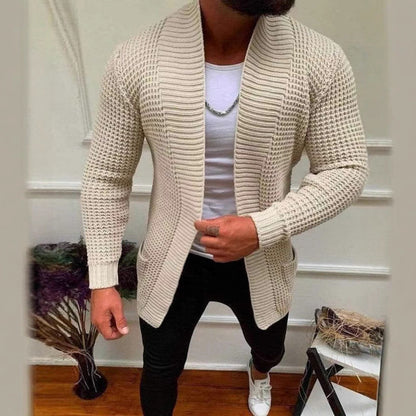 Herren Strickjacke Struktur Optik Tiefkragen Modern - BerlinGlamour
