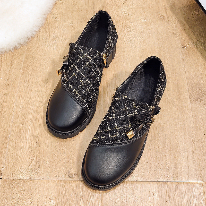 Damen Boots Schuhe Tweed Stiefel Mit Schleife Modern