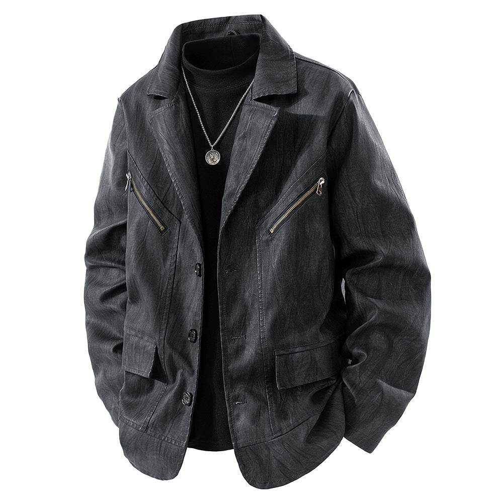 Herren Lederjacke Modern Schnitt mit Taschen Schwarz - BerlinGlamour