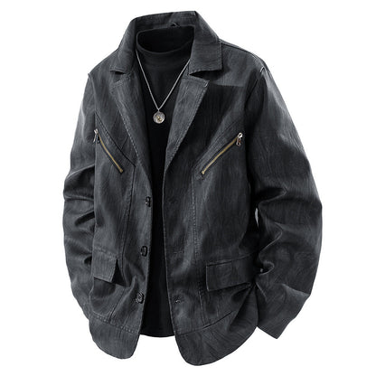 Herren Lederjacke Modern Schnitt mit Taschen Schwarz - BerlinGlamour