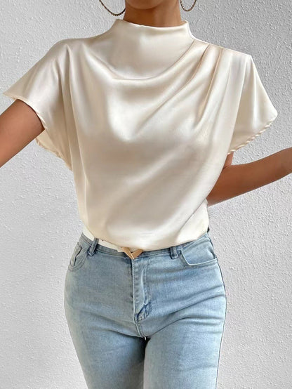 Damen Bluse Satin Stehkragen Elegante Mode