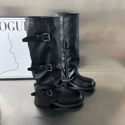 Damen Stiefel Robust mit verstellbaren Riemen Schwarz