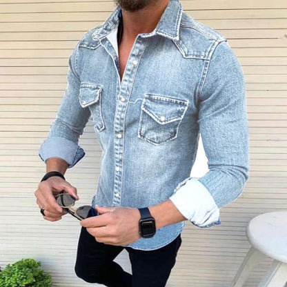 Herren Jeans Hemd Modern Slim Fit mit Brusttasche