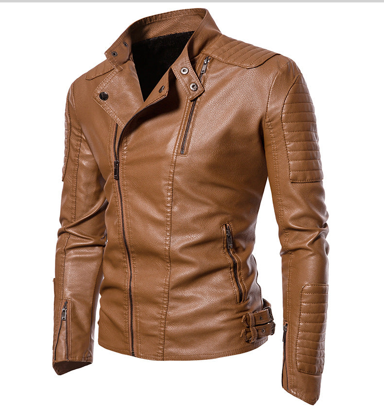 Leder Bikerjacke Herren Robust Reißverschluss Taschen Modern