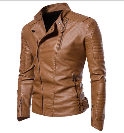 Leder Bikerjacke Herren Robust Reißverschluss Taschen Modern