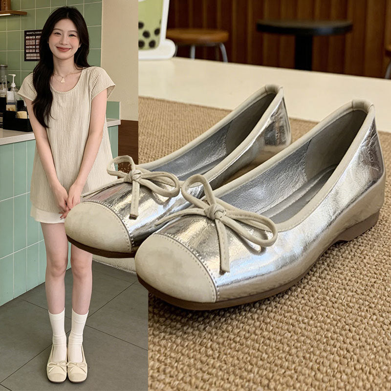 Damen Ballerinas Glänzend mit Schleife Elegant - BerlinGlamour