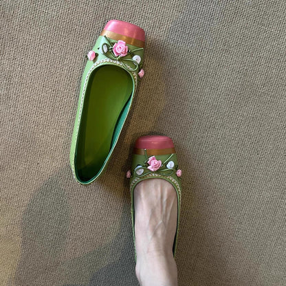 Damen Ballerinas Blumen Dekor Elegant Schnüren